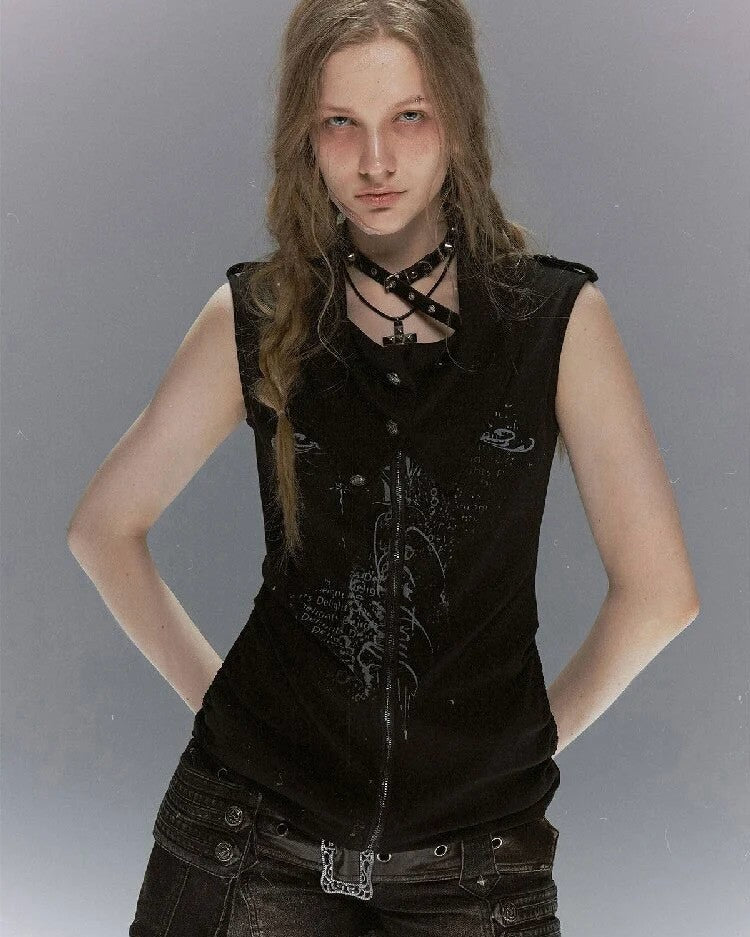 【Cest Nous】Ancient Sword Print Waistcoat
