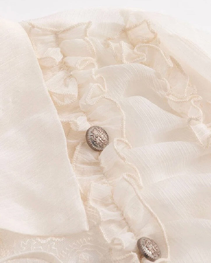 【Cest Nous】Lace Ruched Blouse