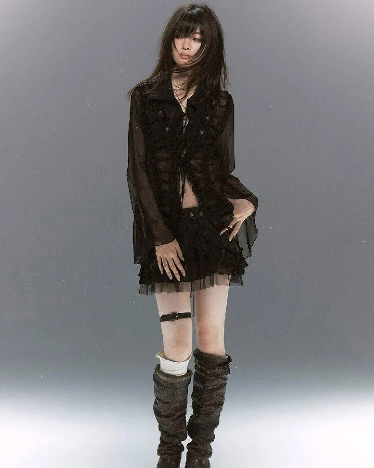 【Cest Nous】Lace Ruched Blouse