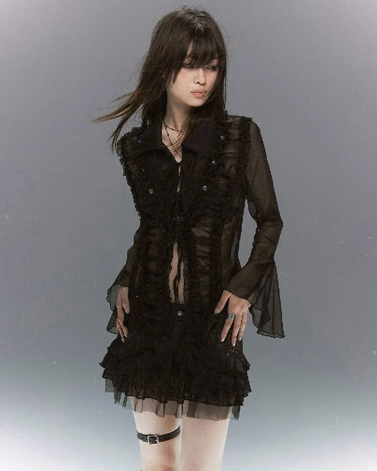 【Cest Nous】Lace Ruched Blouse