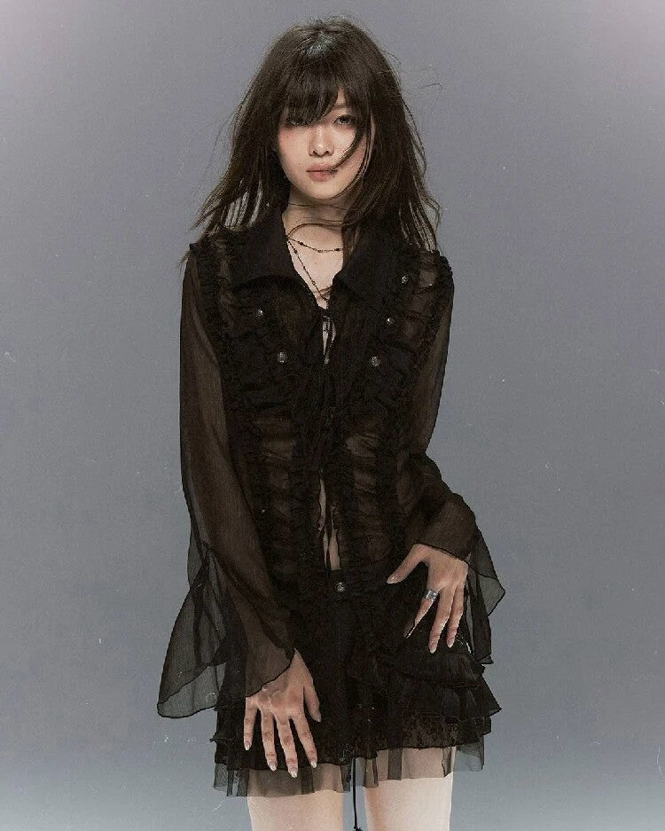【Cest Nous】Lace Ruched Blouse