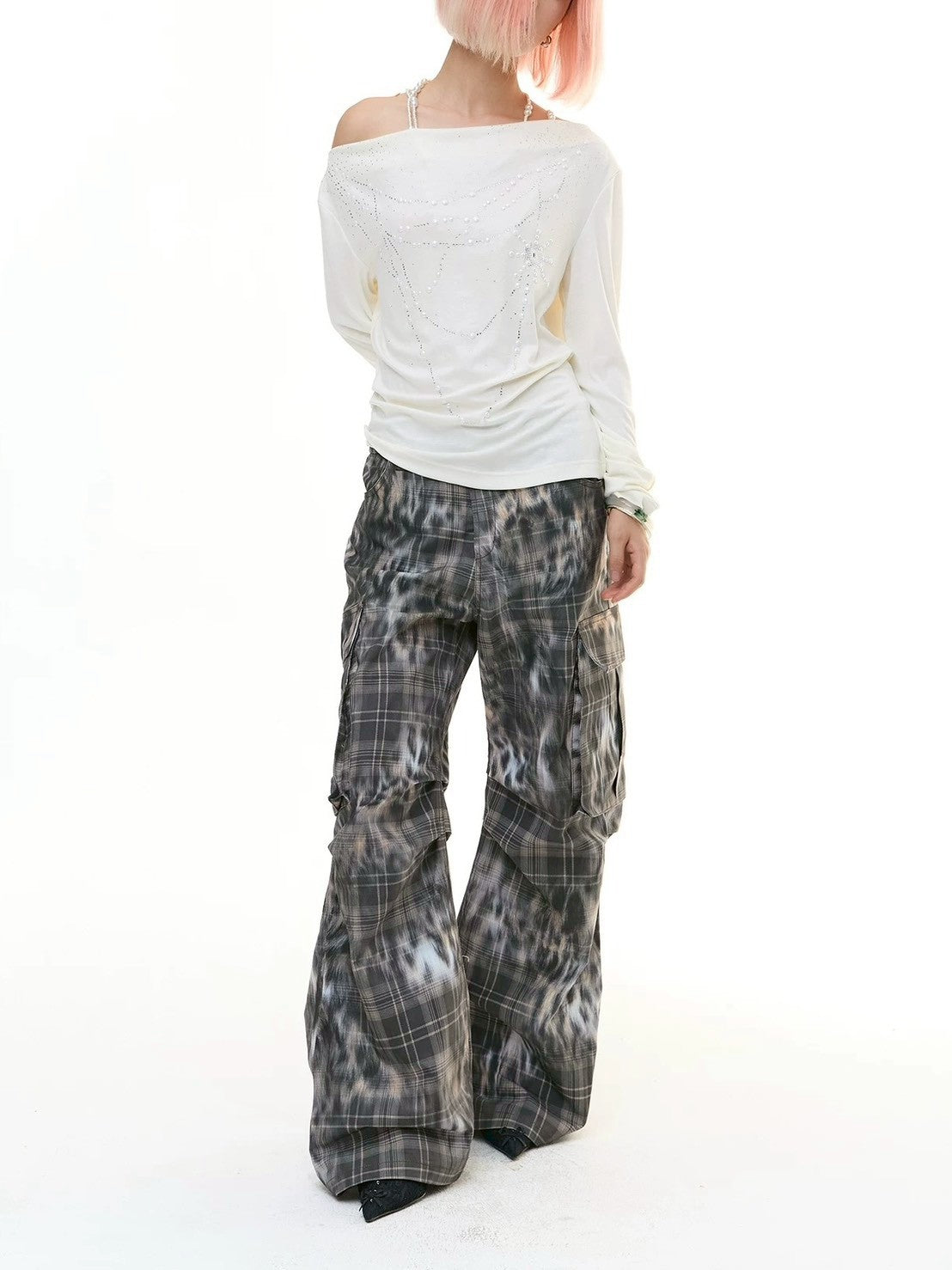 【DND4DES】Leopard Print Plaid Cargo Pants