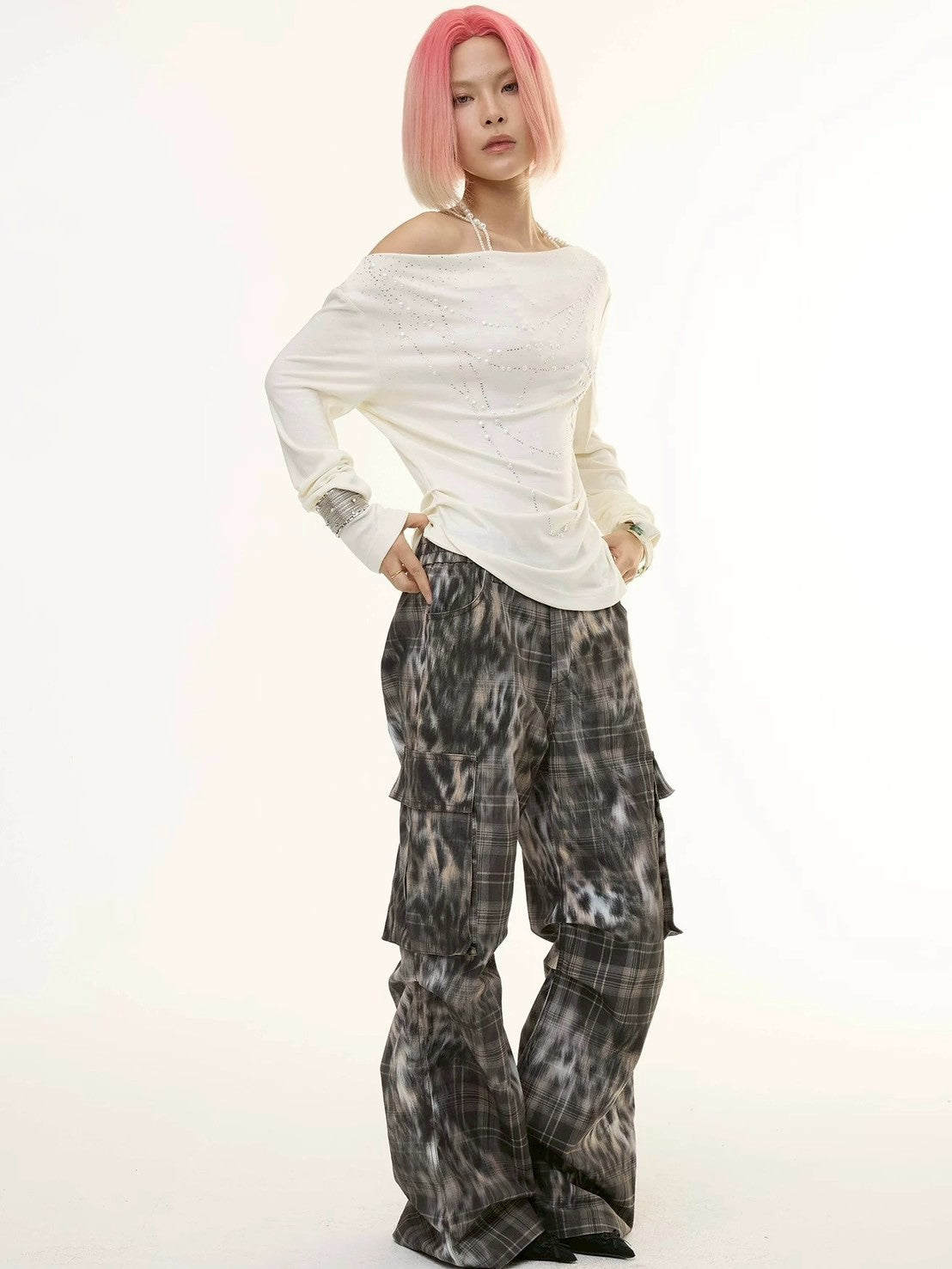 【DND4DES】Leopard Print Plaid Cargo Pants