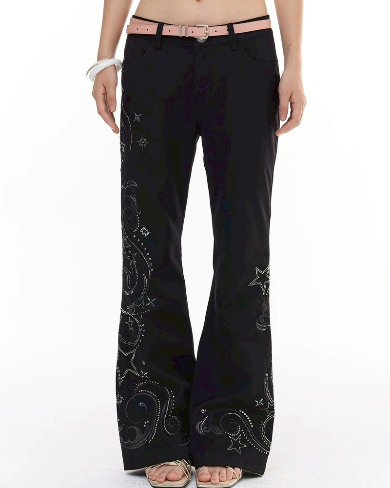 【DND4DES】Star-Embroidered Rhinestone Embroidered Trousers