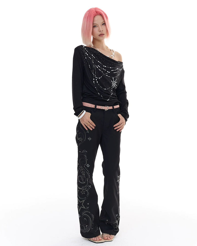 【DND4DES】Star-Embroidered Rhinestone Embroidered Trousers
