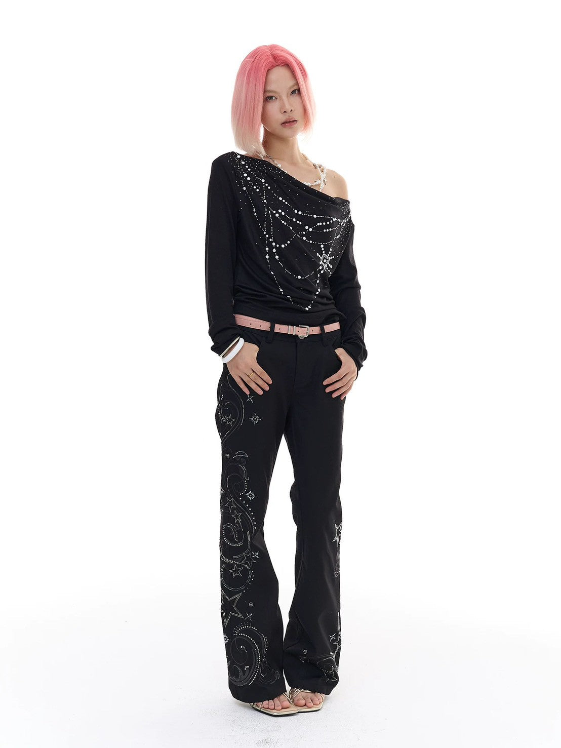 【DND4DES】Star-Embroidered Rhinestone Embroidered Trousers