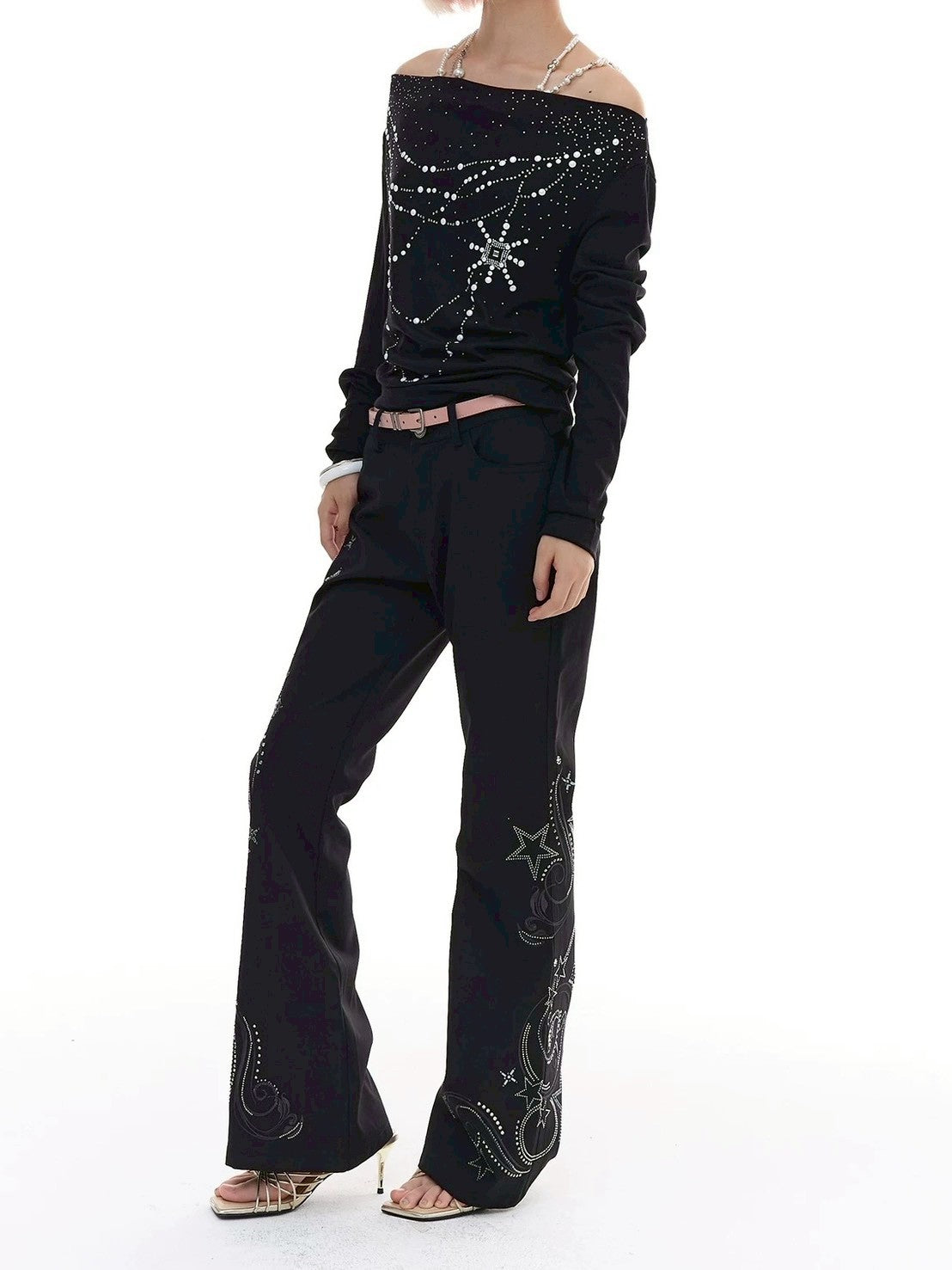 【DND4DES】Star-Embroidered Rhinestone Embroidered Trousers