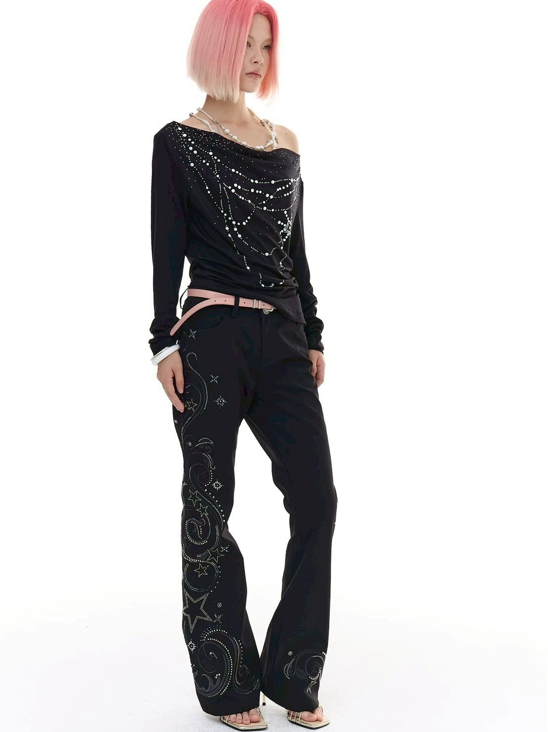 【DND4DES】Star-Embroidered Rhinestone Embroidered Trousers