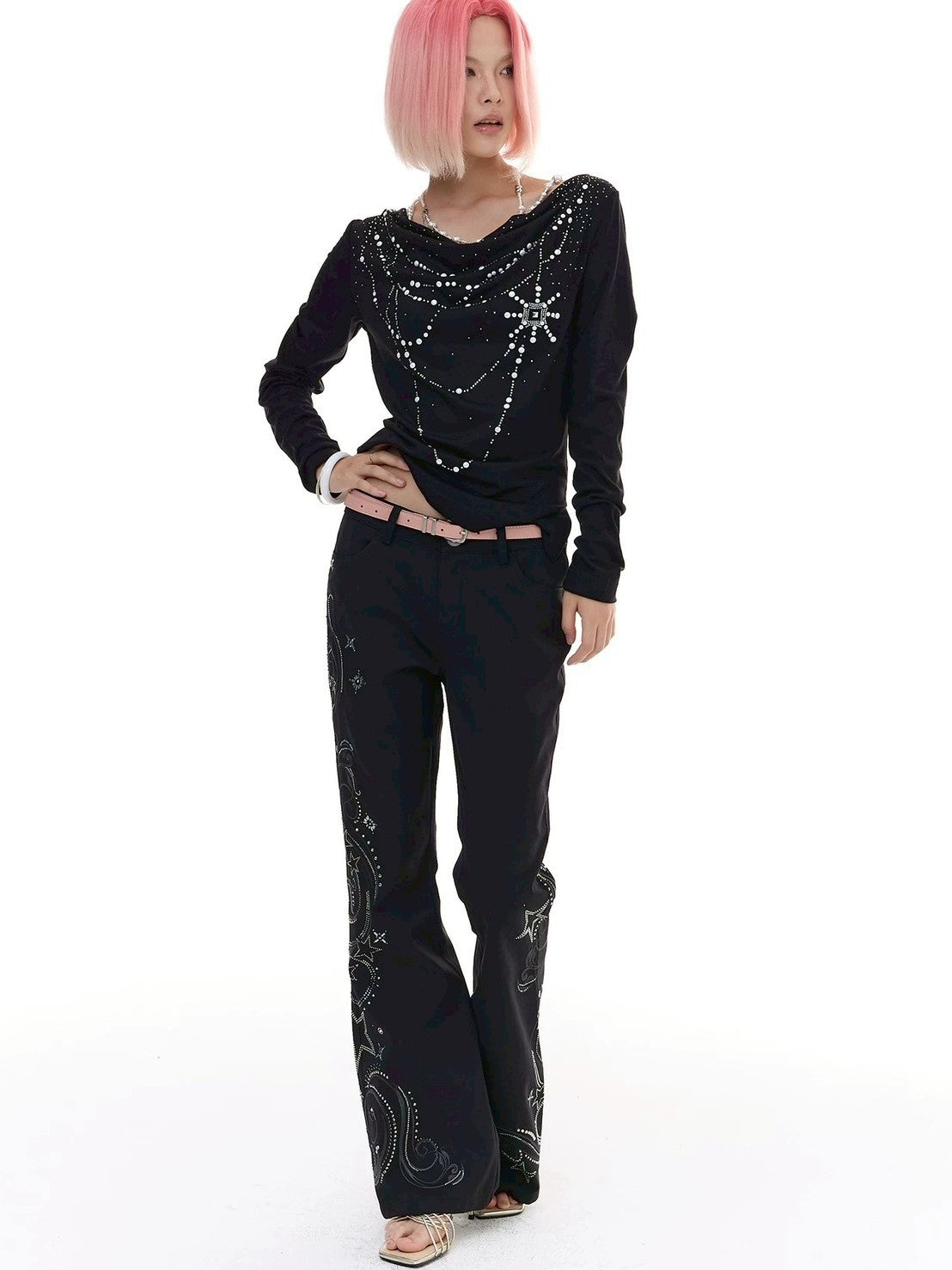 【DND4DES】Star-Embroidered Rhinestone Embroidered Trousers