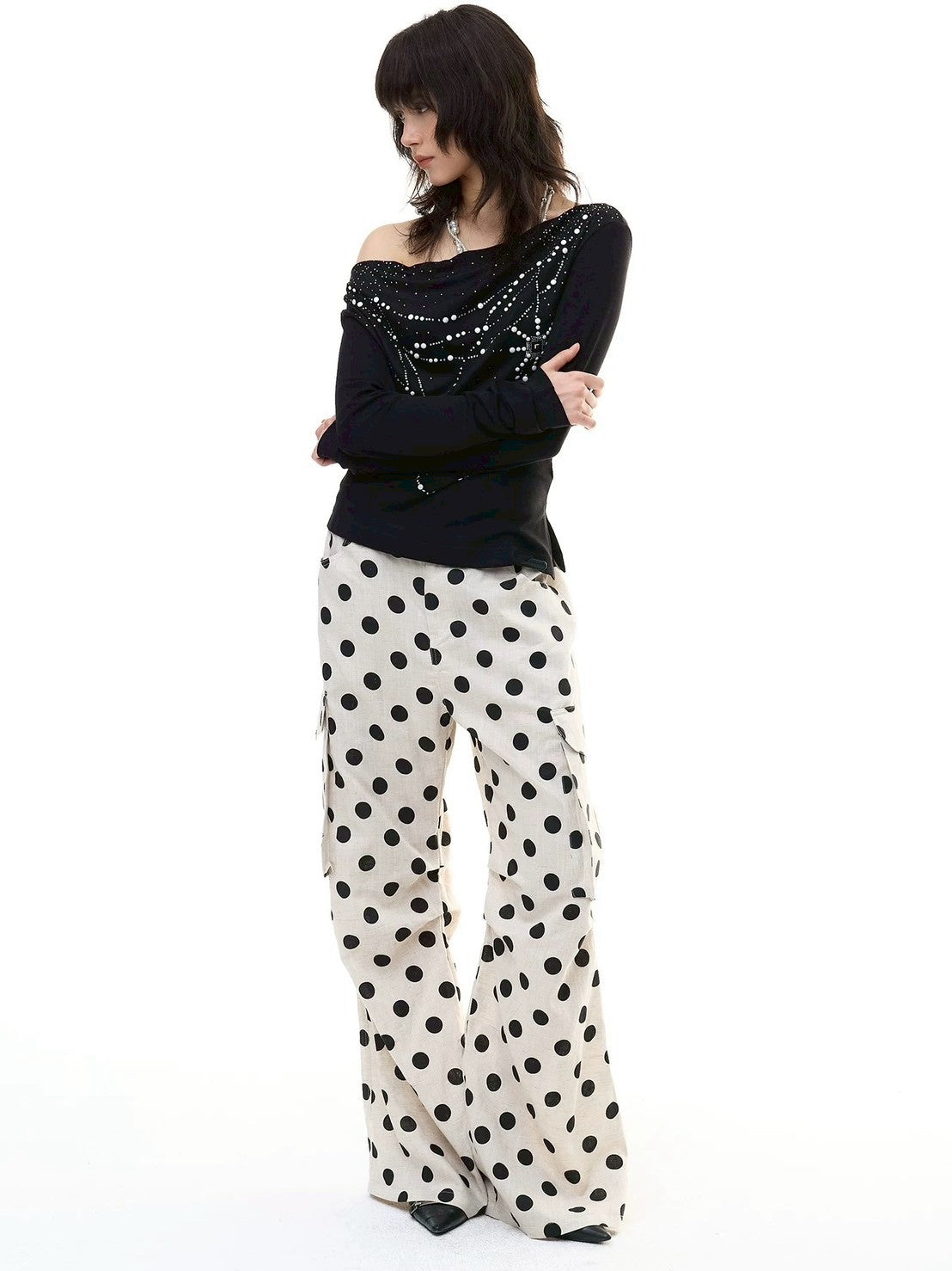【DND4DES】Tencel Linen Polka Dot Cargo Pants