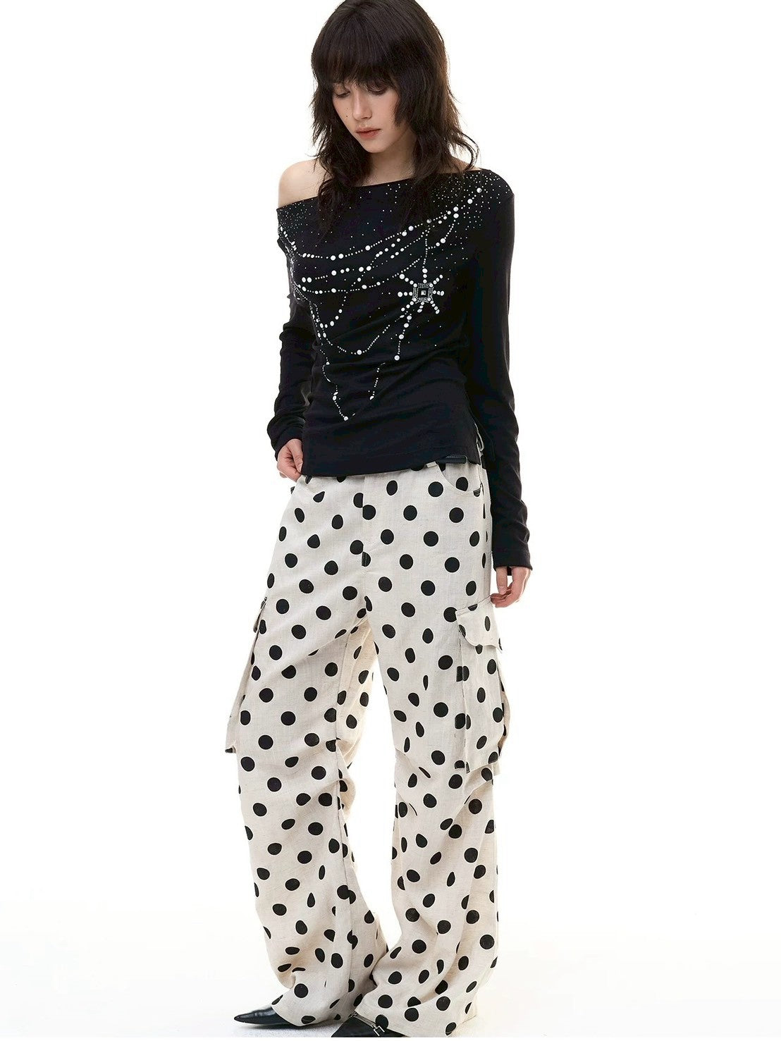 【DND4DES】Tencel Linen Polka Dot Cargo Pants