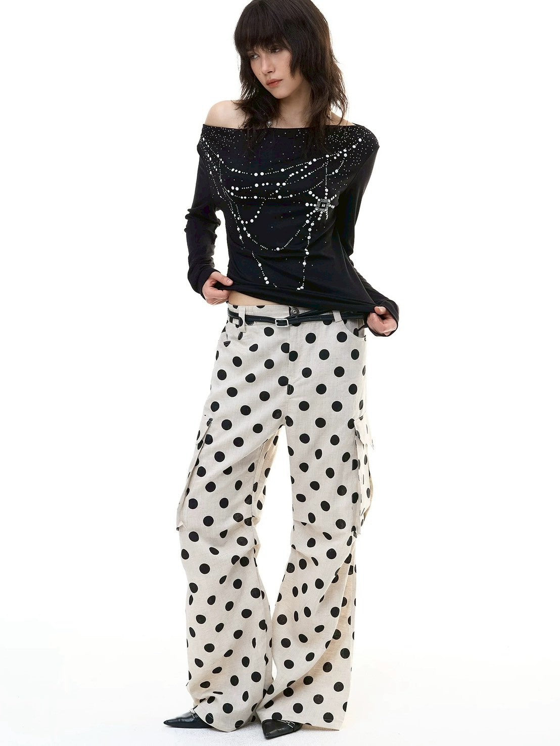 【DND4DES】Tencel Linen Polka Dot Cargo Pants