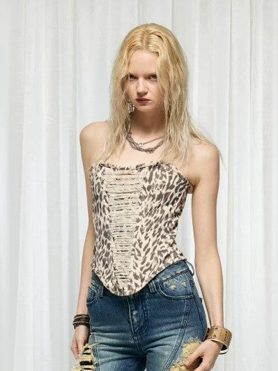 【DND4DES】Leopard Print Ripped Tube Top
