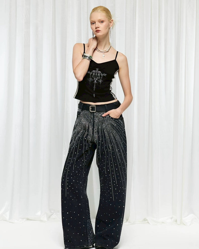 【DND4DES】Diamond-Splattered Wide-Leg Pants