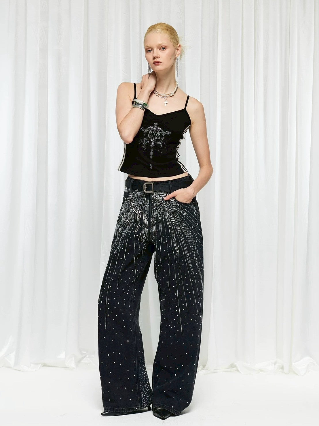 【DND4DES】Diamond-Splattered Wide-Leg Pants