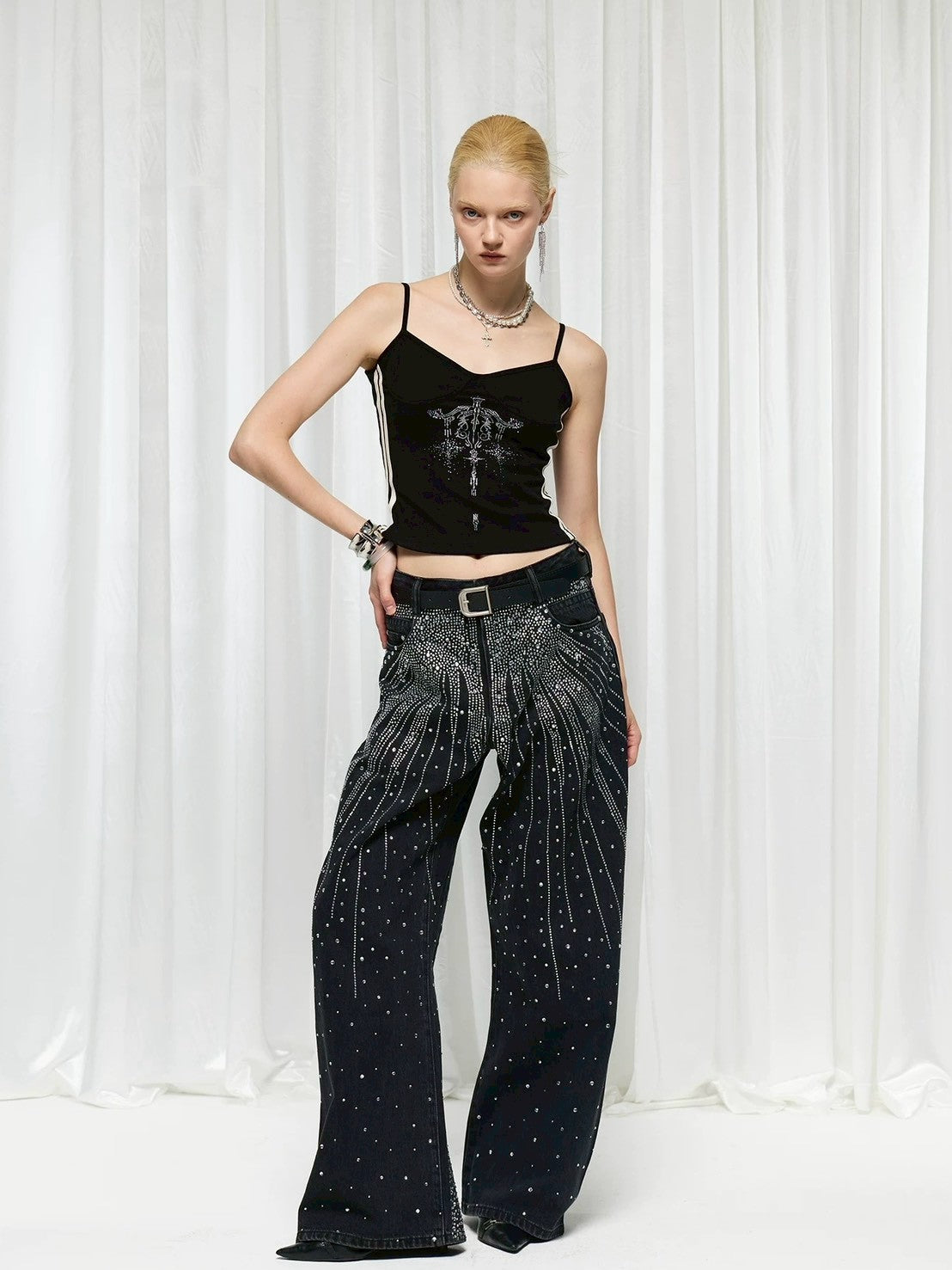 【DND4DES】Diamond-Splattered Wide-Leg Pants