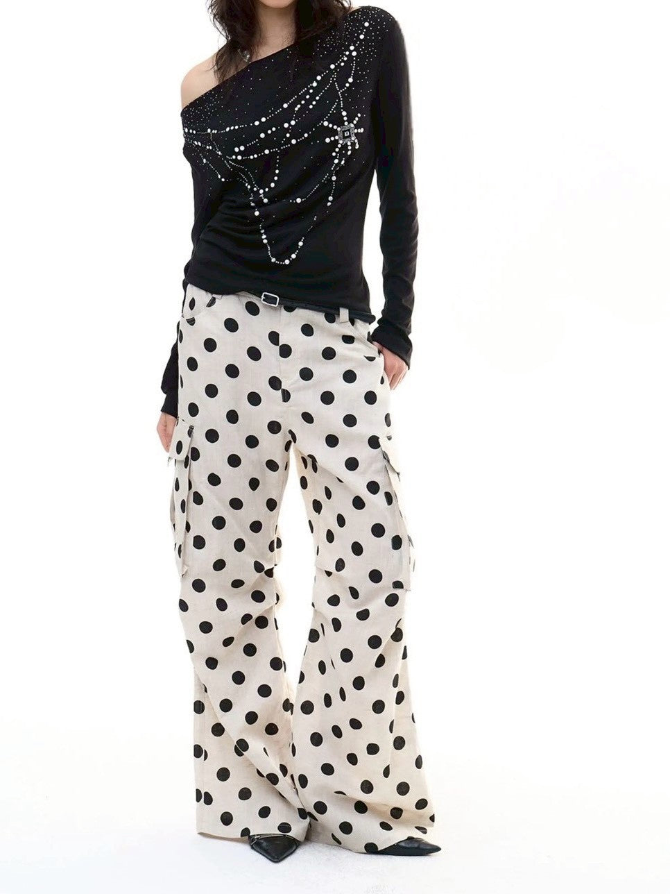 【DND4DES】Tencel Linen Polka Dot Cargo Pants