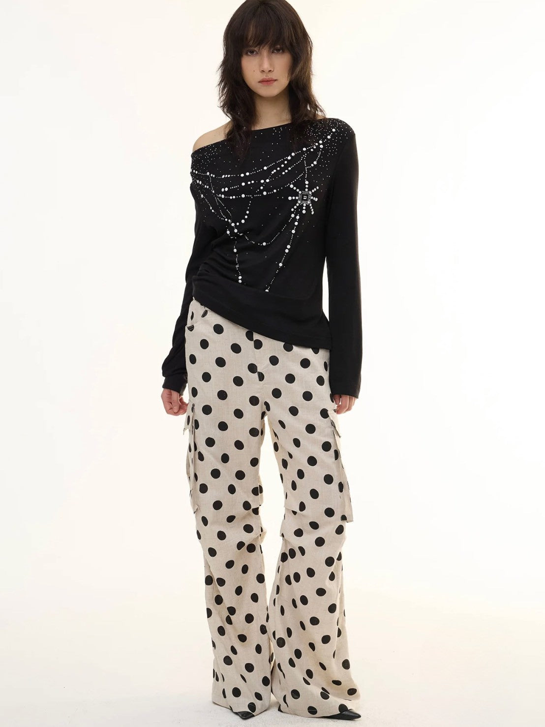 【DND4DES】Tencel Linen Polka Dot Cargo Pants