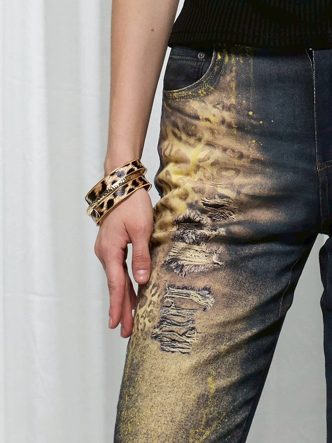【DND4DES】Leopard Print Flared Pants With Gold Foil Stamping