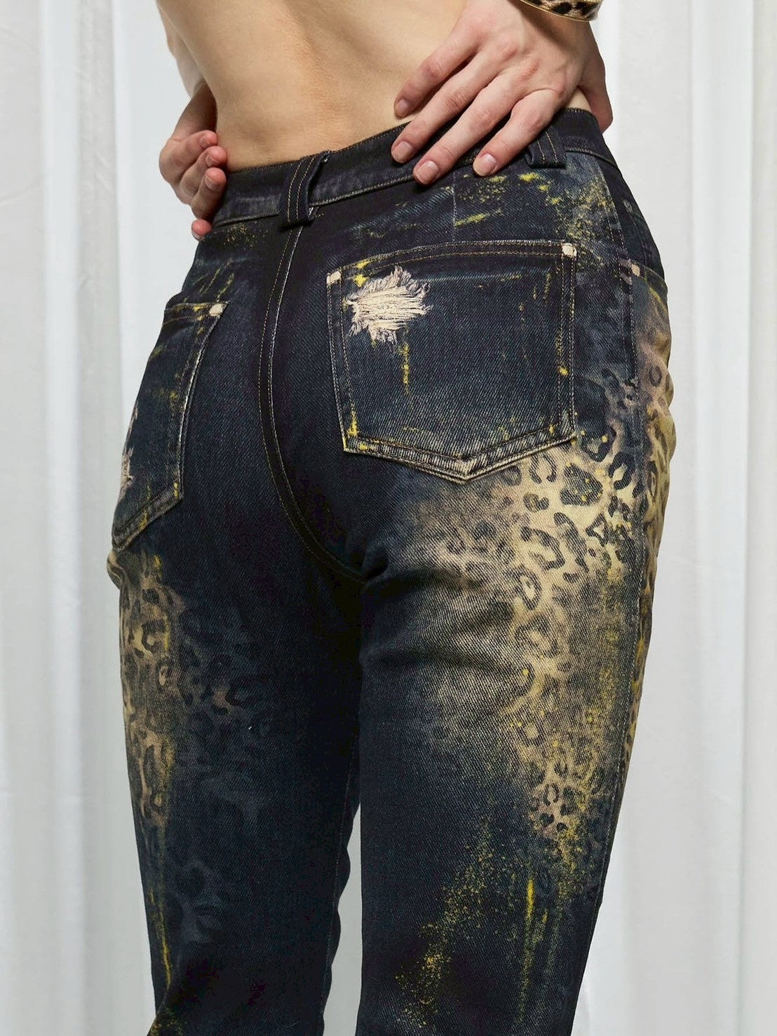 【DND4DES】Leopard Print Flared Pants With Gold Foil Stamping