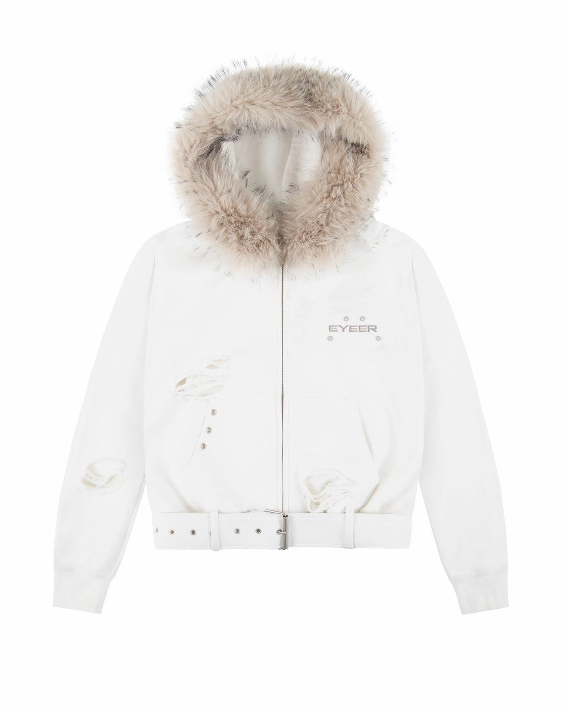 【EYEER】Belted Fur Hoodie Zip-up