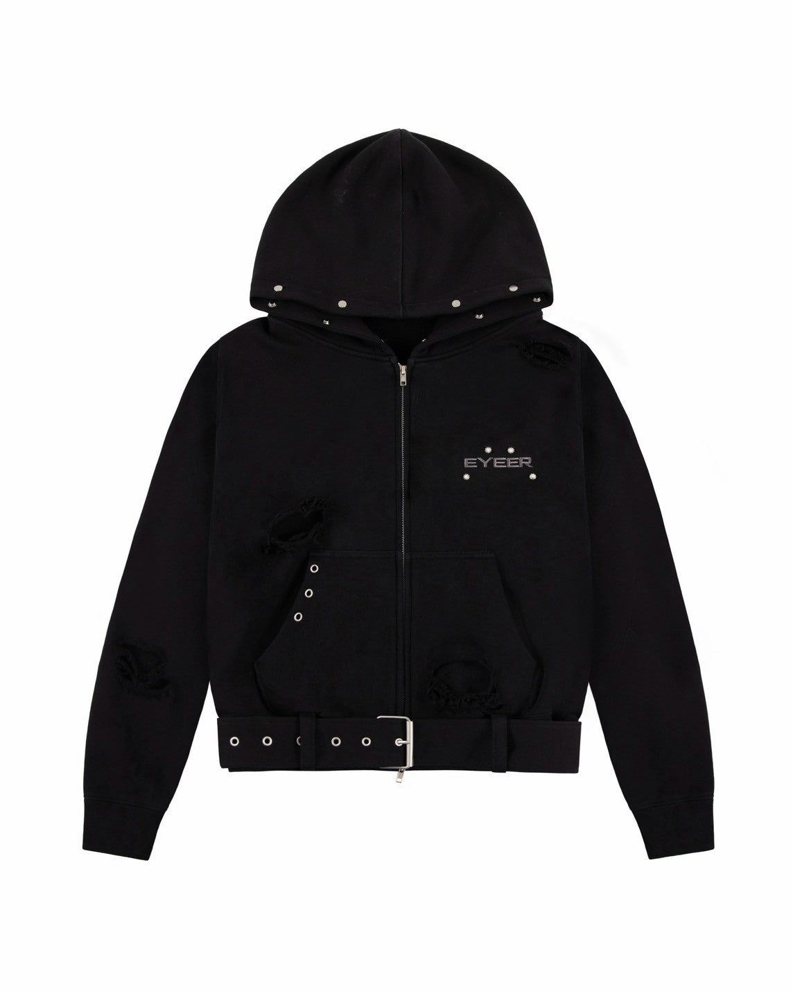 【EYEER】Belted Fur Hoodie Zip-up