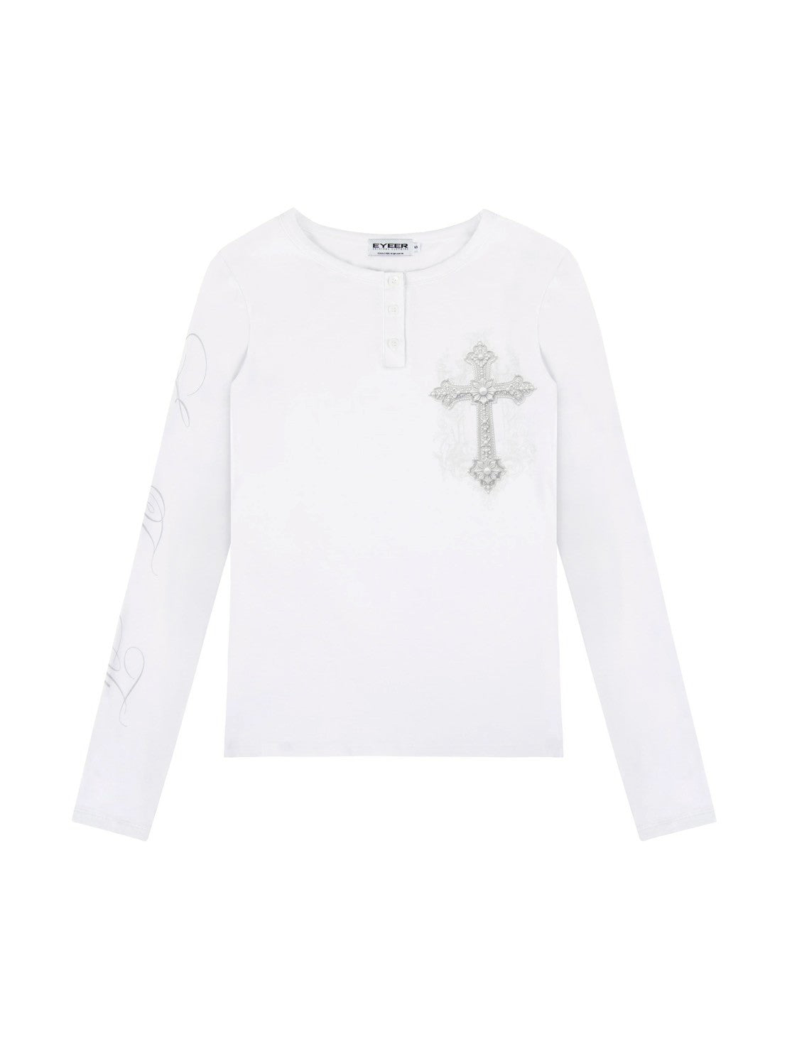 【EYEER】Cross Logo Henley Neck Long Sleeve
