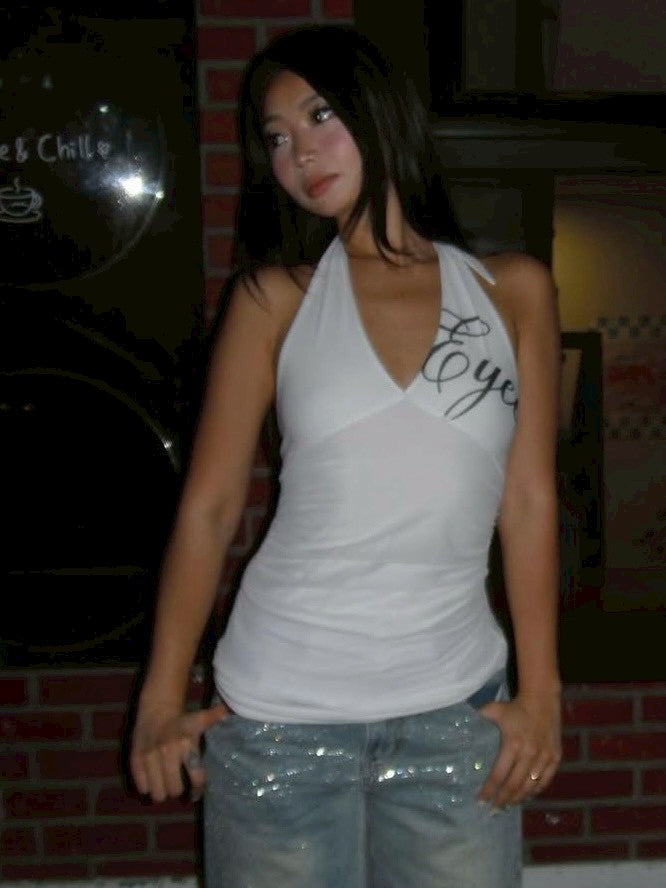 【EYEER】Script Logo Halter-Neck Top