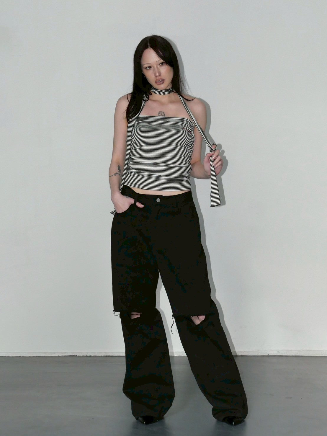 【EYEER】Basic Logo Stripe Tube Top