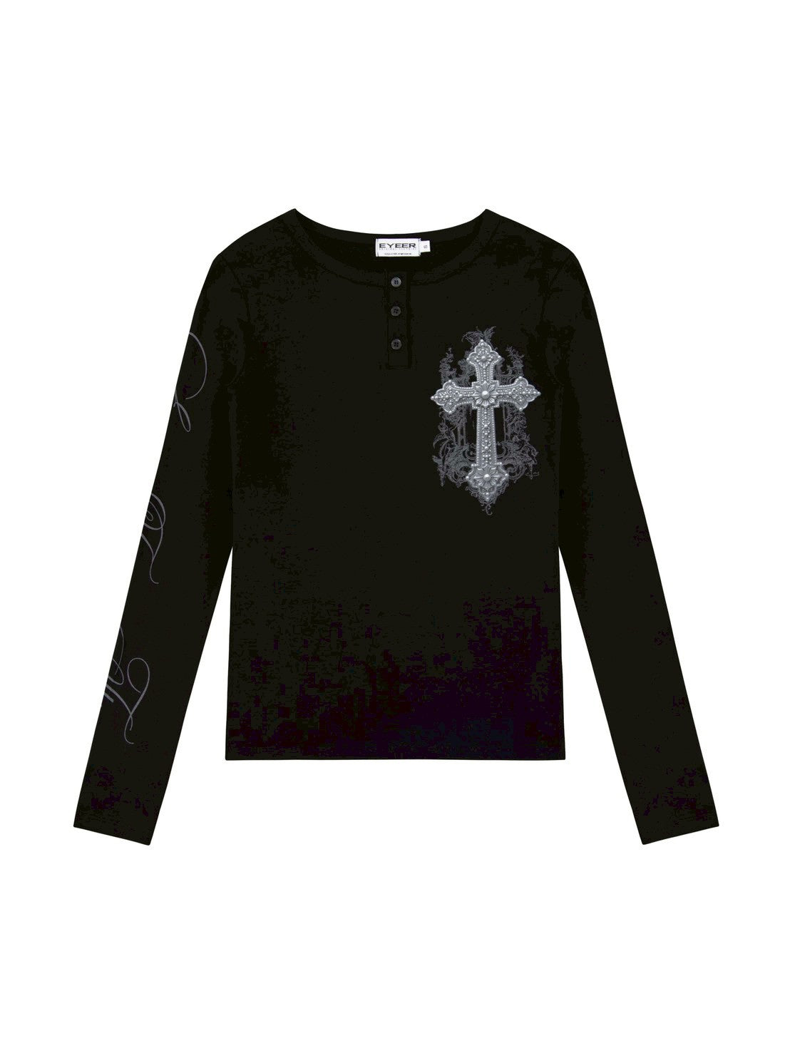 【EYEER】Cross Logo Henley Neck Long Sleeve