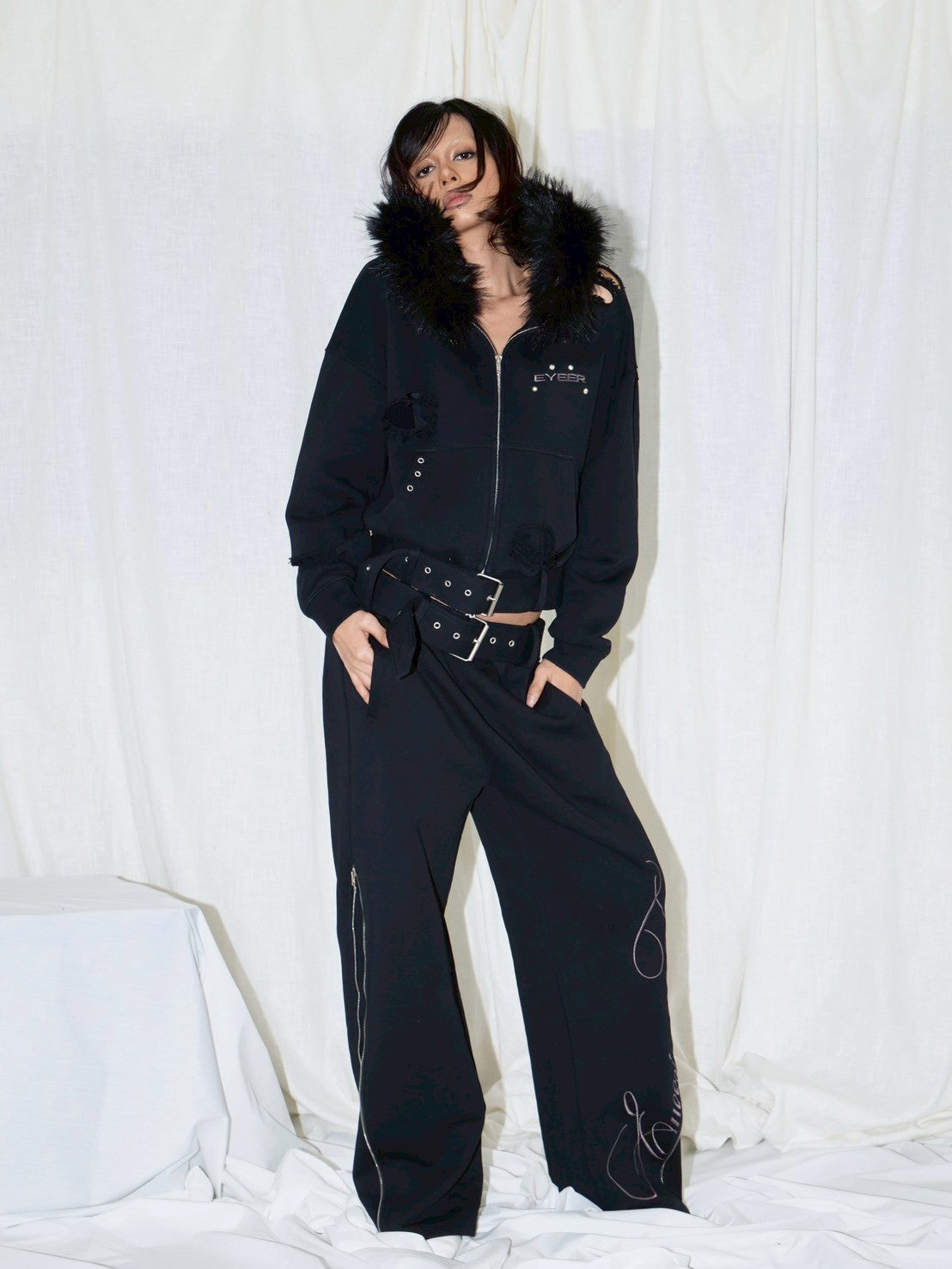 【EYEER】Belted Zip-up Sweatpants