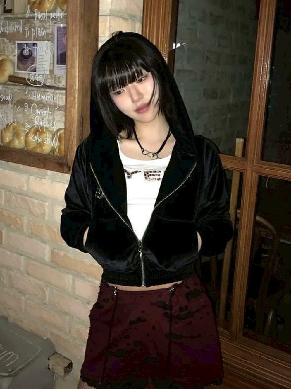 【EYEER】Hotfix Velvet Hooded Zip-up