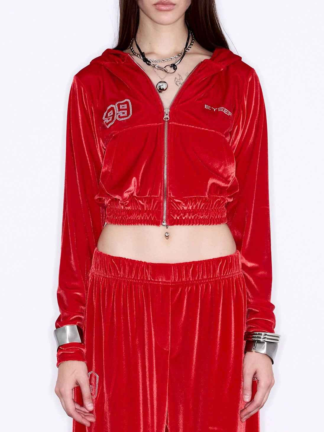 【EYEER】Hotfix Velvet Hooded Zip-up