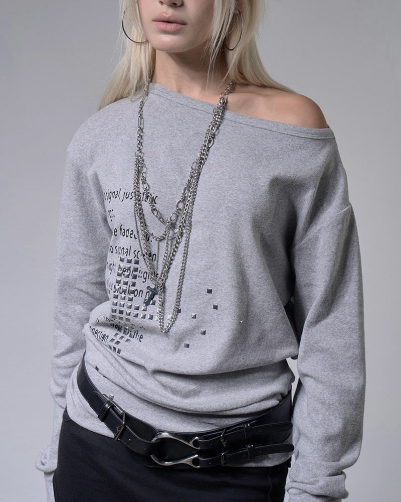 【FANCY CLUB】PIXEL CROSS ONE-SHOULDER SWEATSHIRT