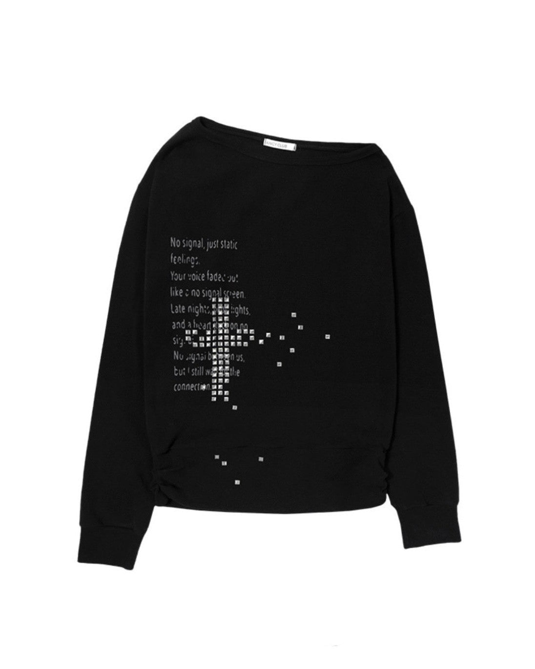 【FANCY CLUB】PIXEL CROSS ONE-SHOULDER SWEATSHIRT