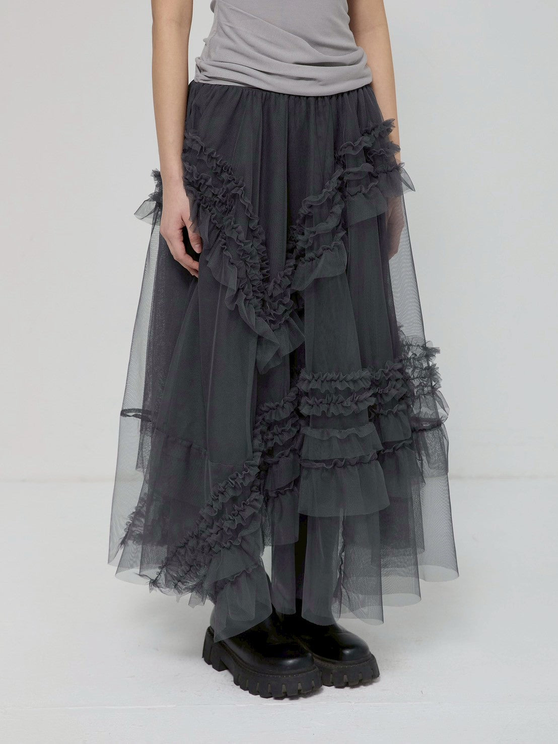 6/22 21:00発売【FLAREUP】Tulle Layered Long Skirts