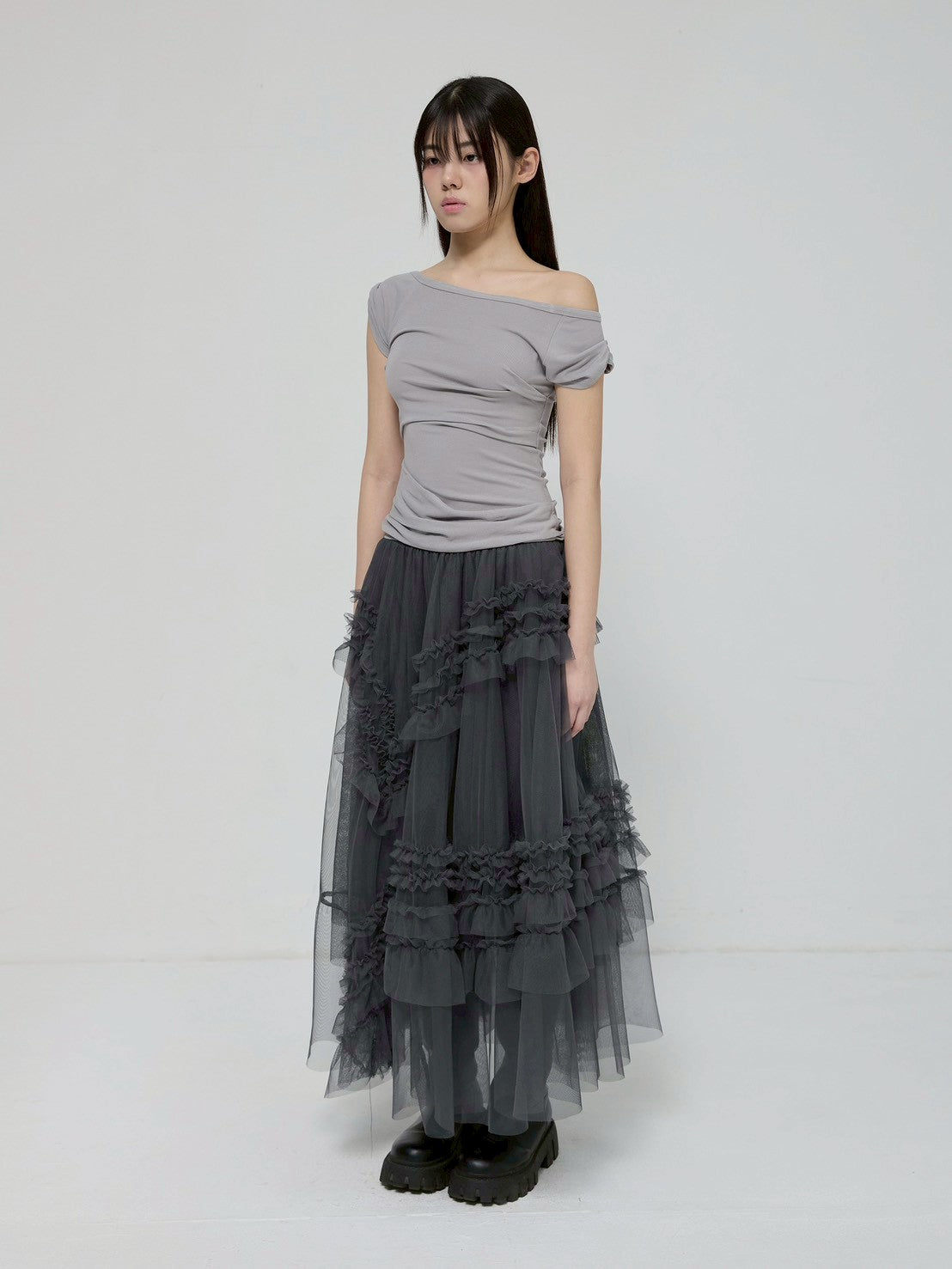 6/22 21:00発売【FLAREUP】Tulle Layered Long Skirts