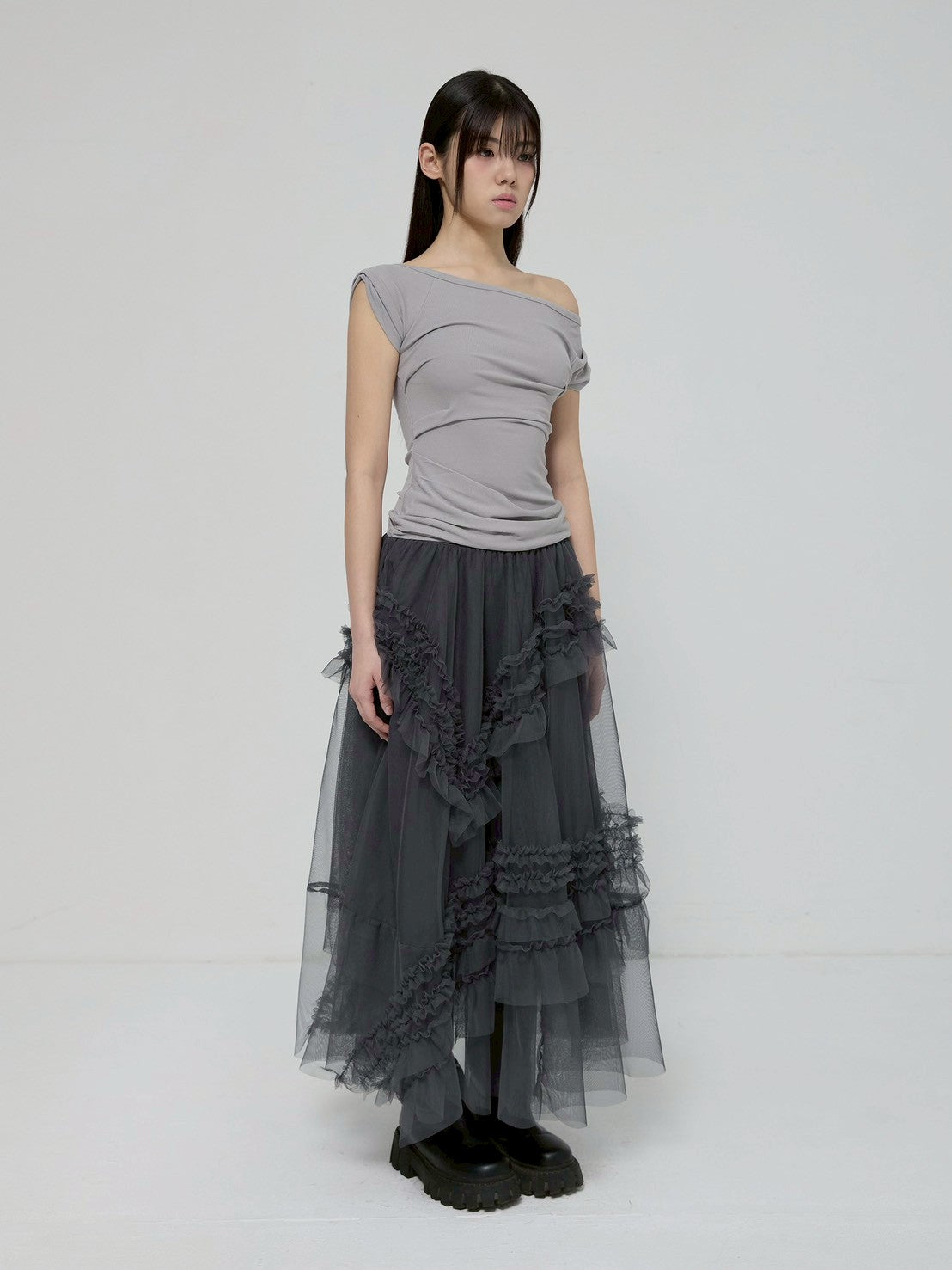 6/22 21:00発売【FLAREUP】Tulle Layered Long Skirts