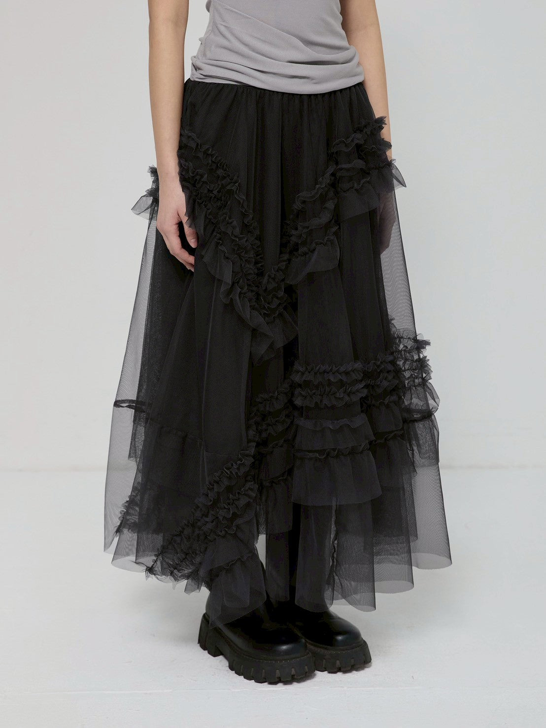 6/22 21:00発売【FLAREUP】Tulle Layered Long Skirts