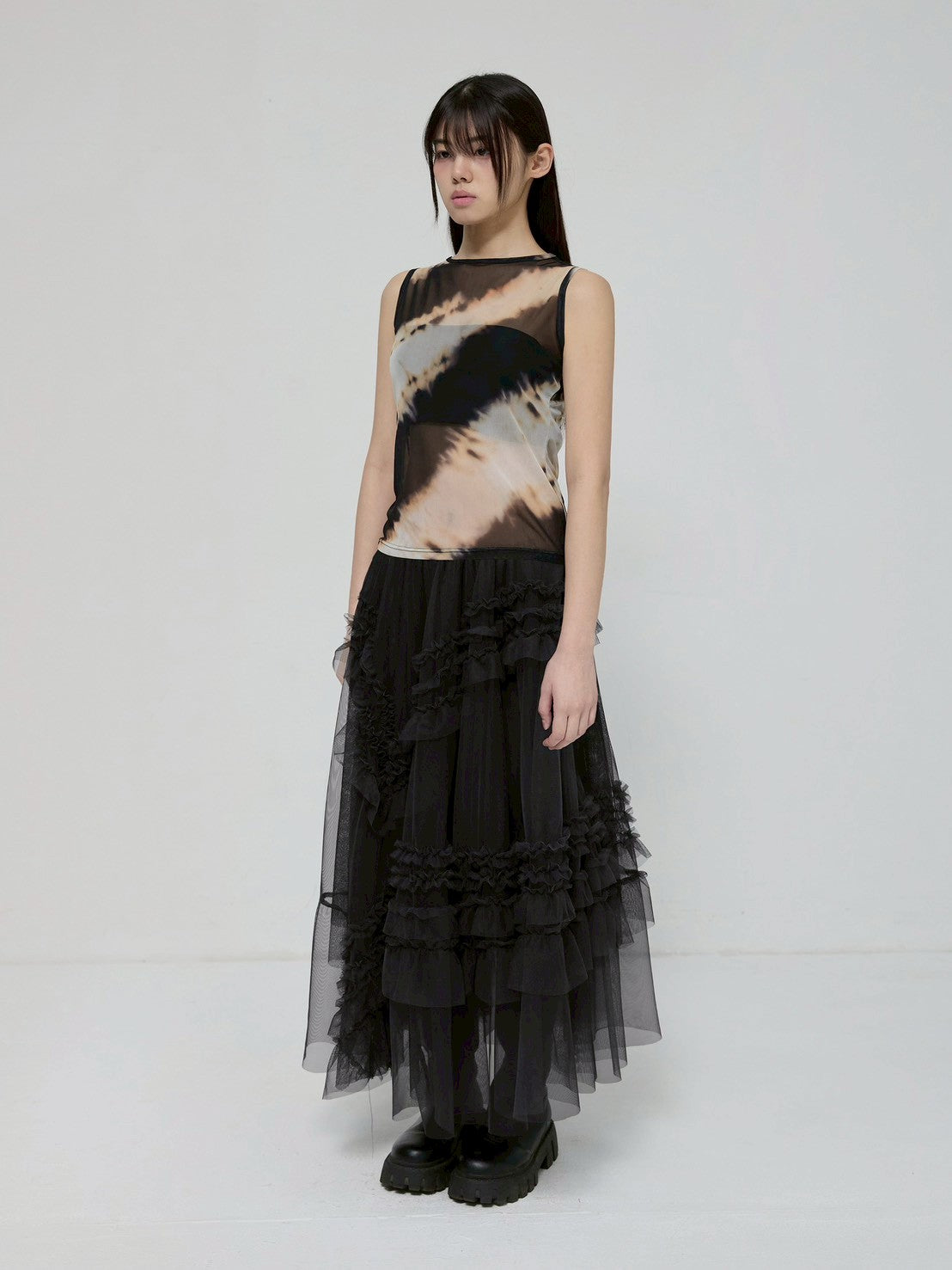 6/22 21:00発売【FLAREUP】Tulle Layered Long Skirts