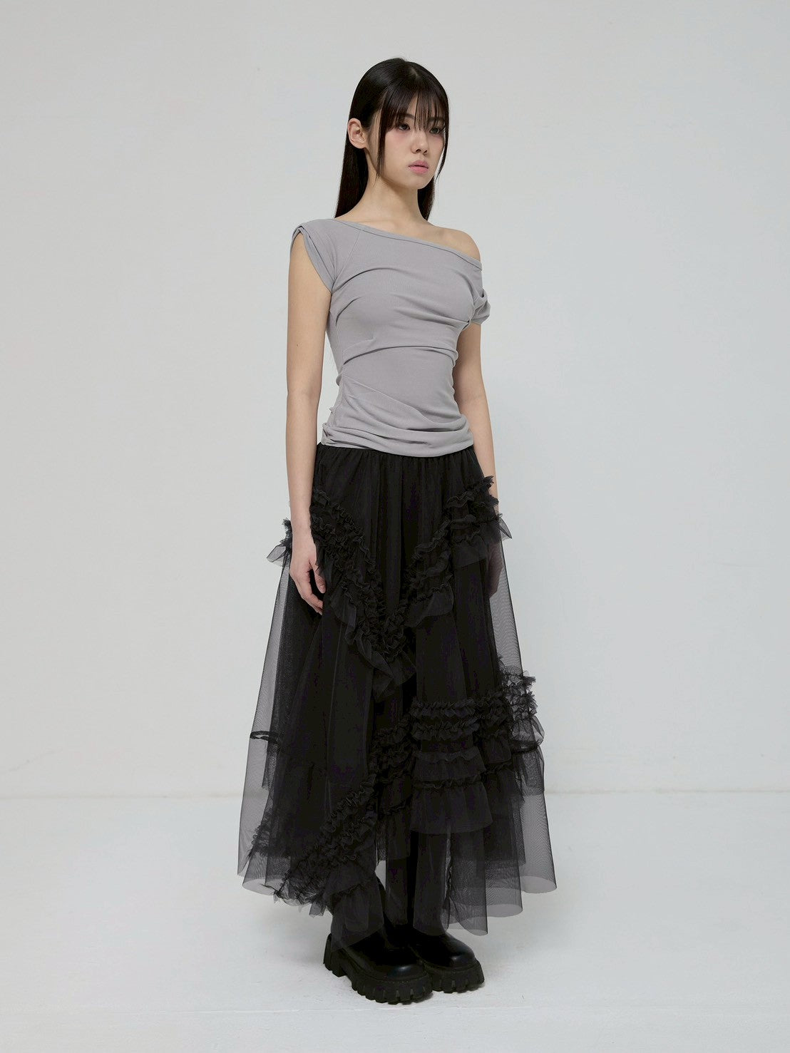 6/22 21:00発売【FLAREUP】Tulle Layered Long Skirts