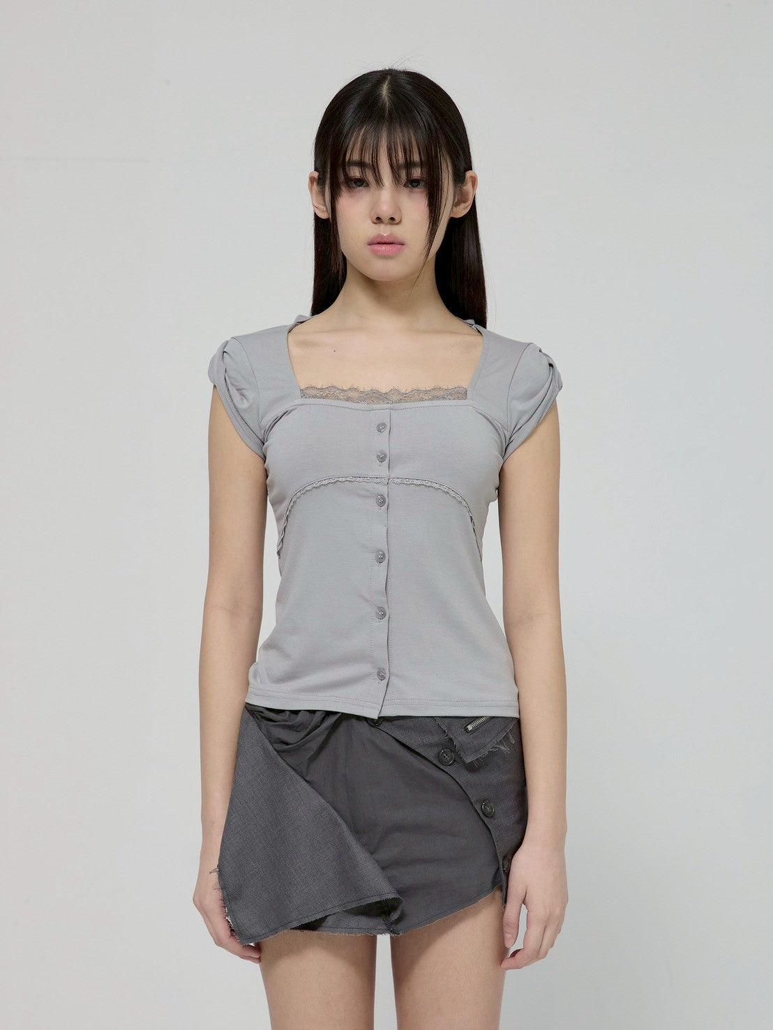 6/22 21:00発売【FLAREUP】Lace Sleeve Top