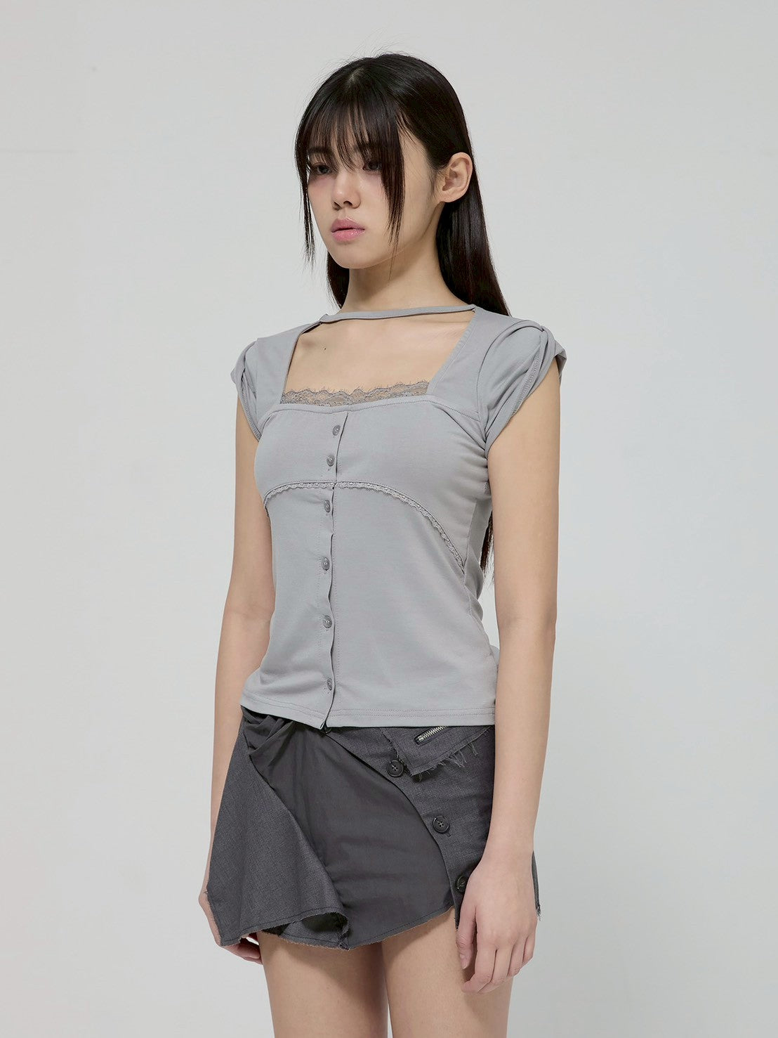 6/22 21:00発売【FLAREUP】Lace Sleeve Top