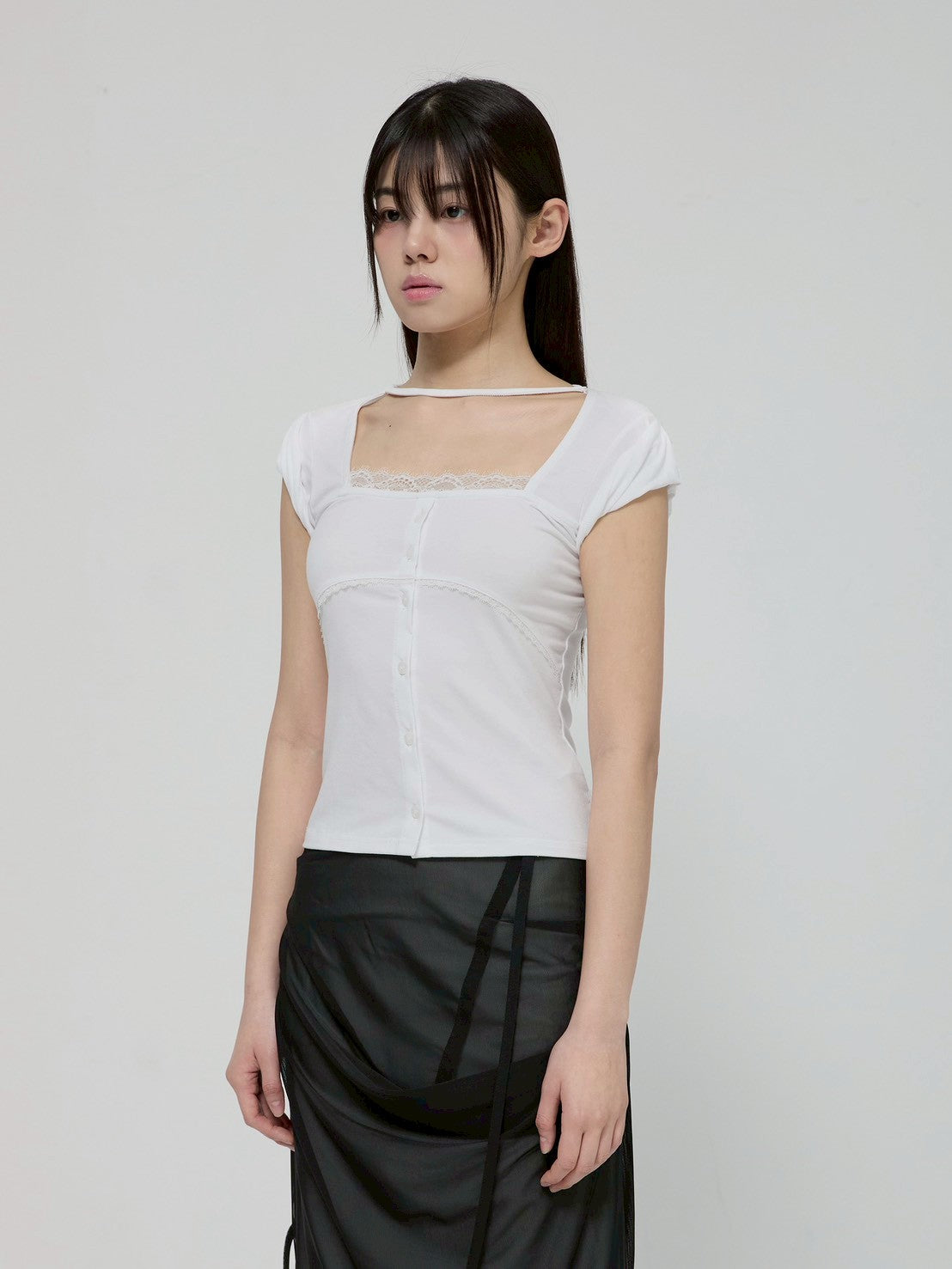 6/22 21:00発売【FLAREUP】Lace Sleeve Top