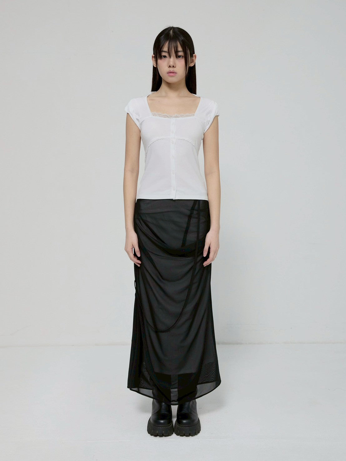 6/22 21:00発売【FLAREUP】Lace Sleeve Top