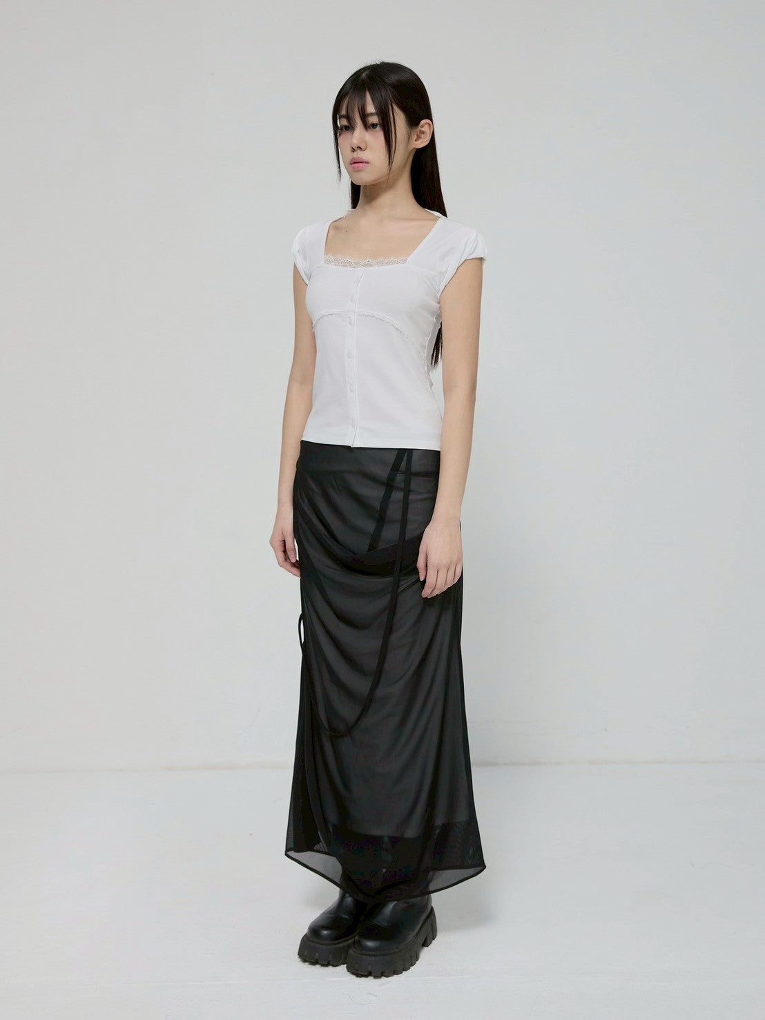 6/22 21:00発売【FLAREUP】Lace Sleeve Top