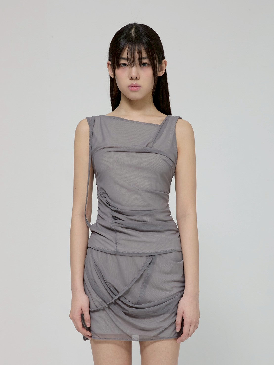 6/22 21:00発売【FLAREUP】Draped Mesh Layered Sleeveless