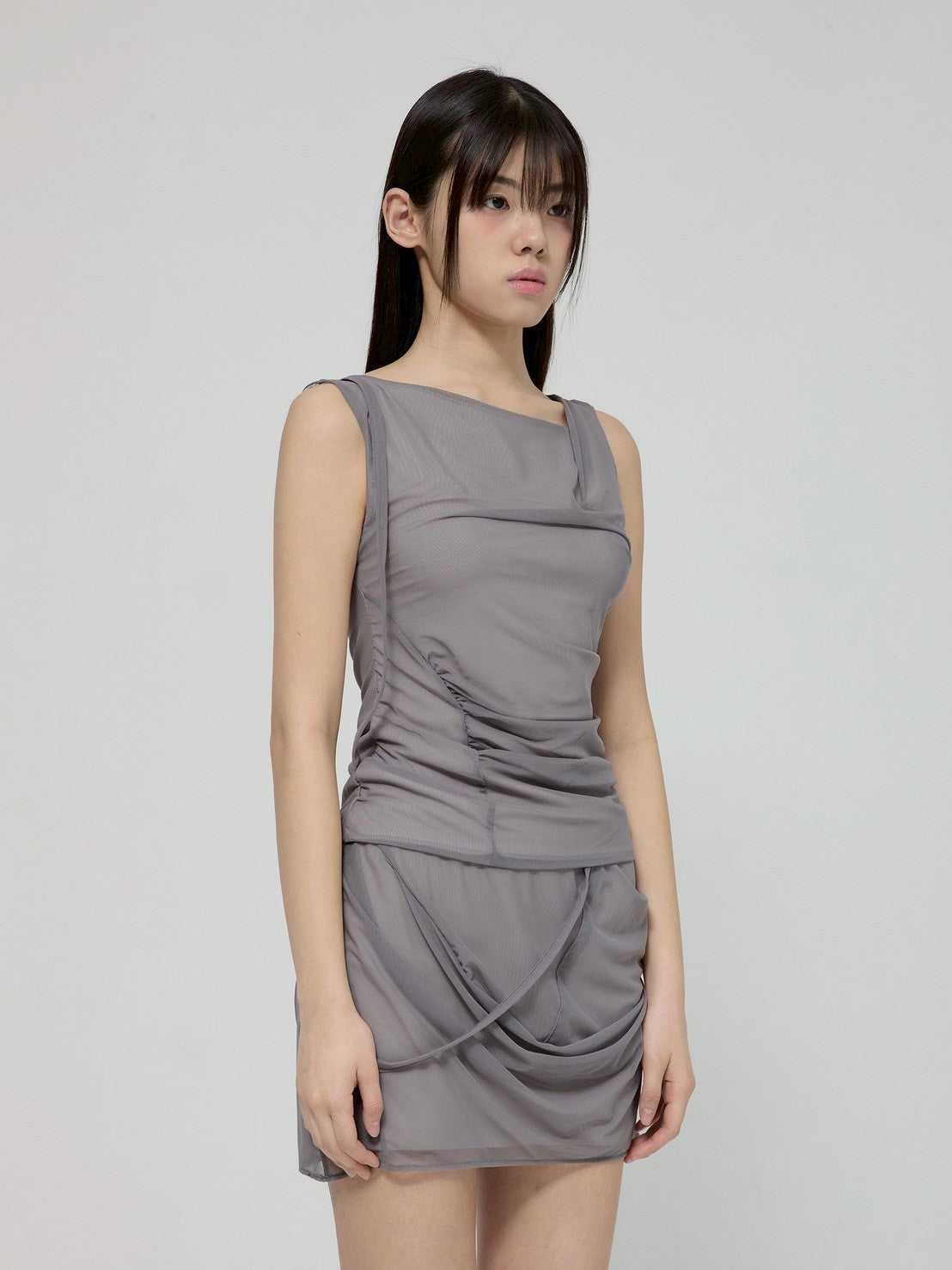 6/22 21:00発売【FLAREUP】Draped Mesh Layered Sleeveless