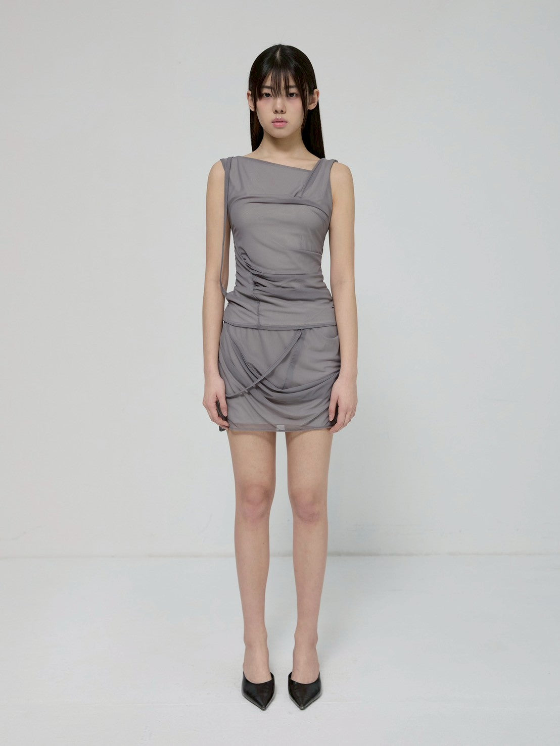 6/22 21:00発売【FLAREUP】Draped Mesh Layered Sleeveless