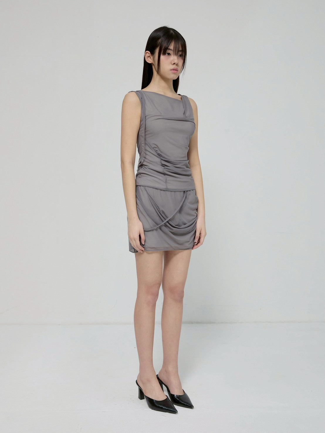 6/22 21:00発売【FLAREUP】Draped Mesh Layered Sleeveless